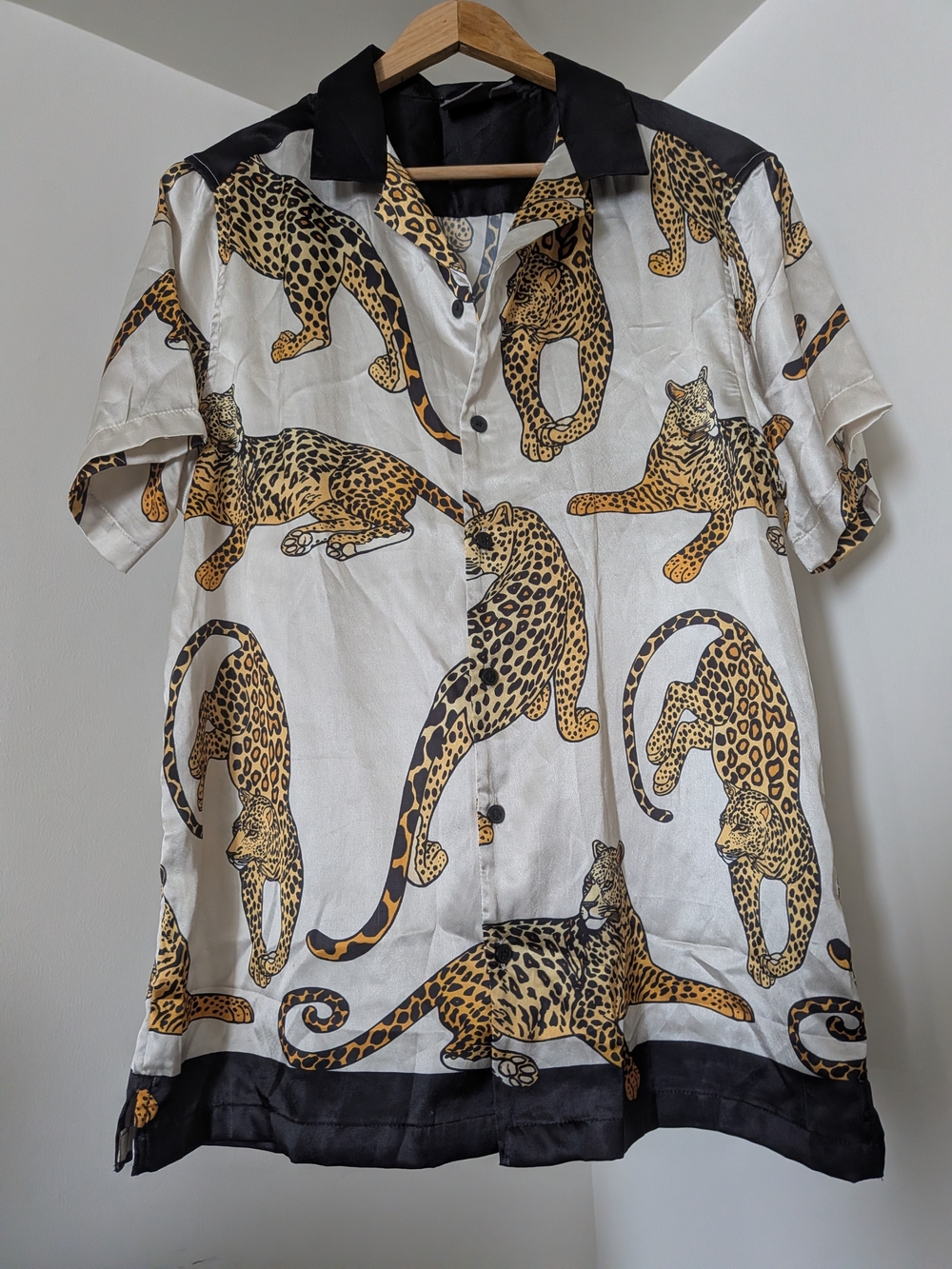ASOS Short Sleeve Leopard Print Button-Down Shirt - Cream/Gold/Black